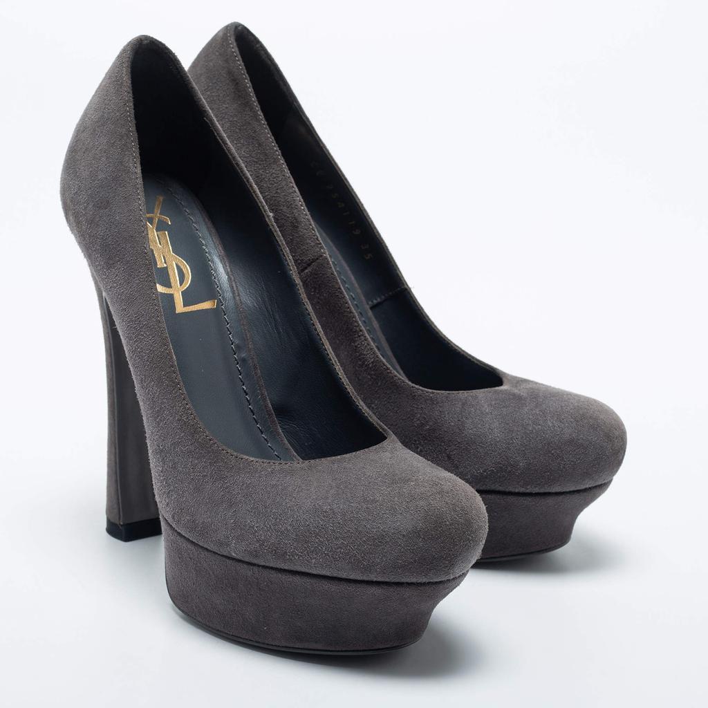 商品[二手商品] Yves Saint Laurent|Yves Saint Laurent Grey Suede Palais Platform Pumps Size 35,价格¥2744,第6张图片详细描述