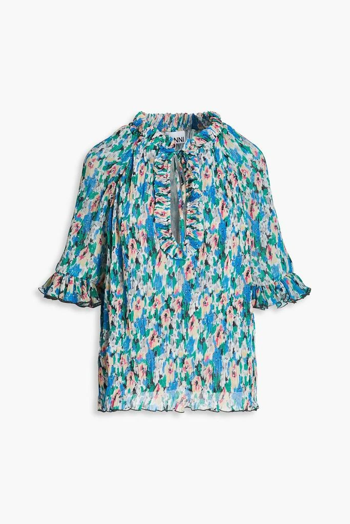 商品Ganni|Ruffle-trimmed floral-print plissé-georgette top,价格¥660,第1张图片