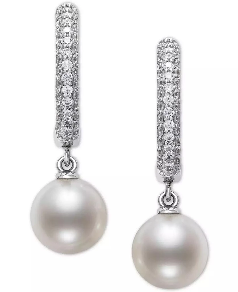 商品Belle de Mer|Cultured Freshwater Pearl (7mm) & Cubic Zirconia Dangle Huggie Hoop Earrings in Sterling Silver, Created for Macy's,价格¥2862,第3张图片详细描述