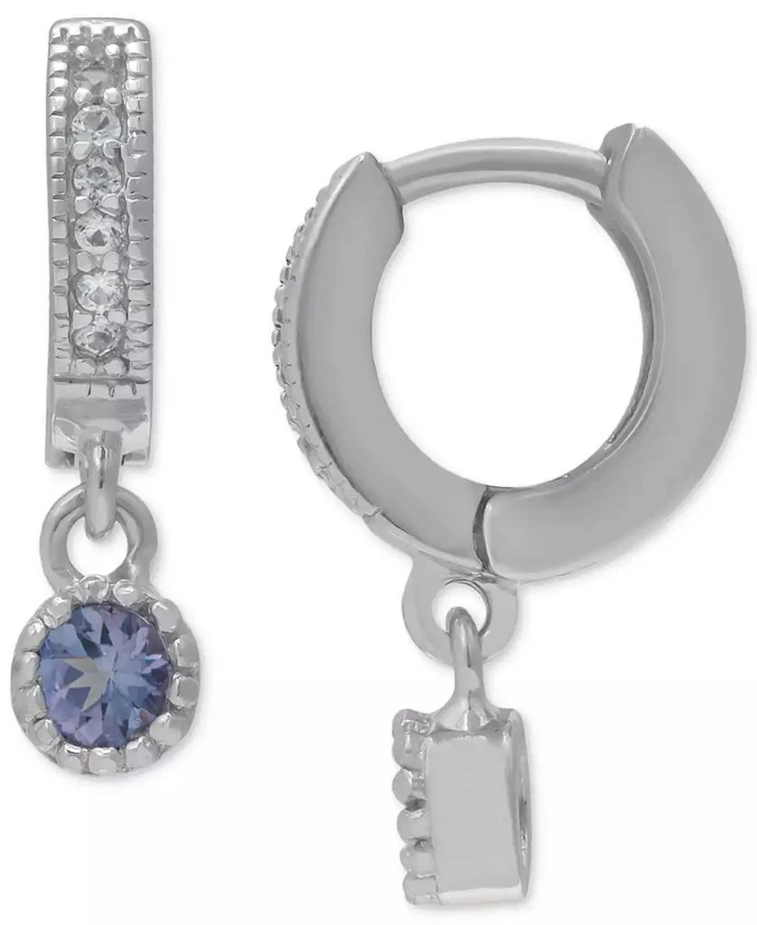 商品Macy's|Tanzanite (1/4 ct. t.w.) Charm Lab grown White Sapphire (1/10 ct. t.w.) Huggie Hoop Earrings in Sterling Silver,价格¥264,第1张图片