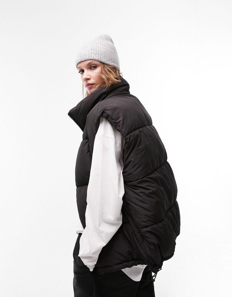 Topshop oversized sleeveless puffer gilet in black商品第2张图片规格展示