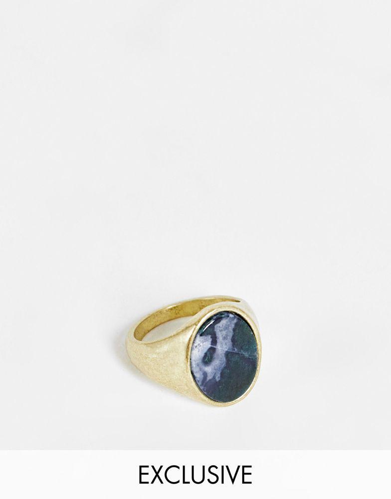 商品Reclaimed Vintage|Reclaimed Vintage inspired signet ring with semi precious Stone exclusive at ASOS,价格¥115,第1张图片