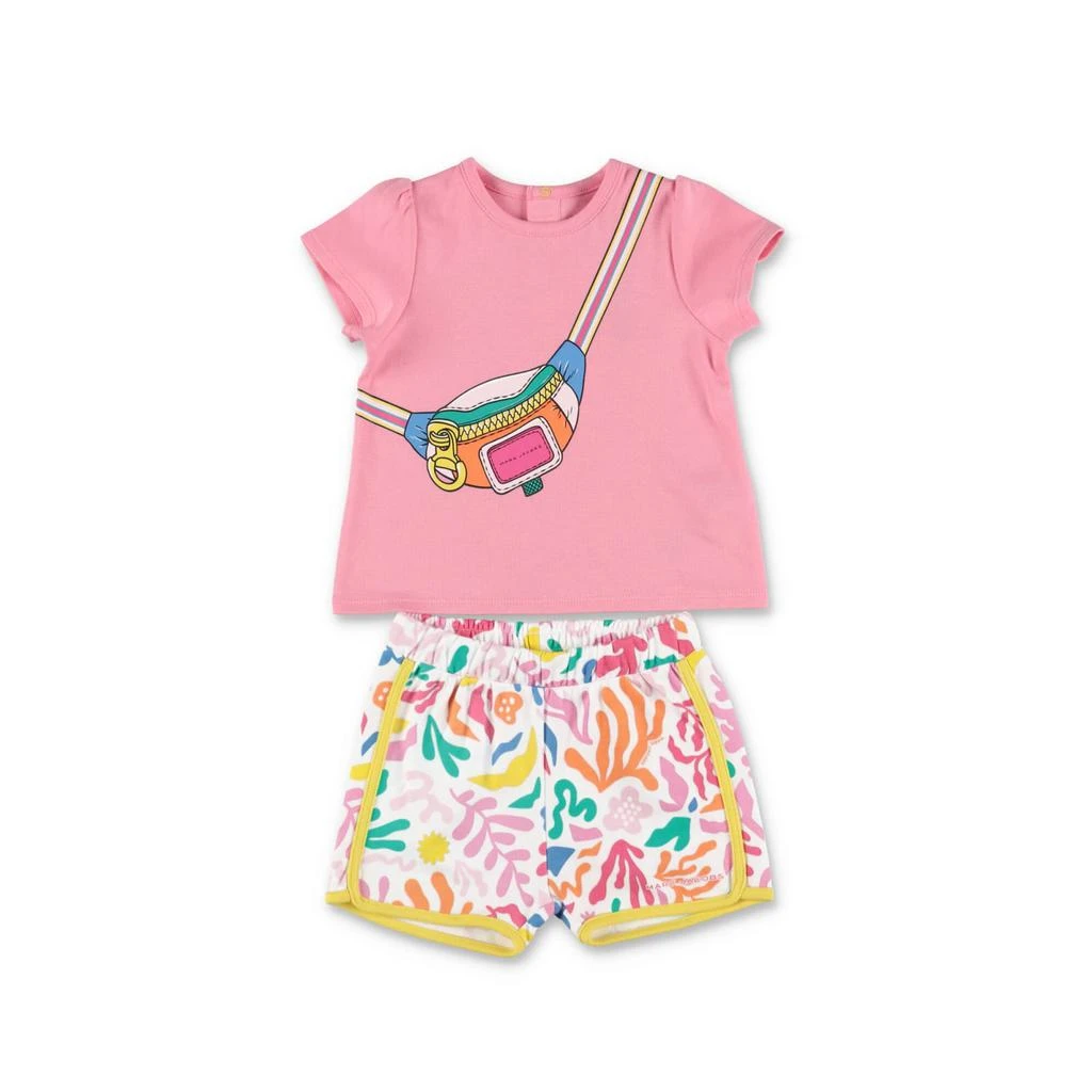 商品Marc Jacobs|Little Marc Jacobs Marc Jacobs Completo Rosa In Jersey Di Cotone Con T-shirt E Shorts Baby Girl,价格¥636,第1张图片