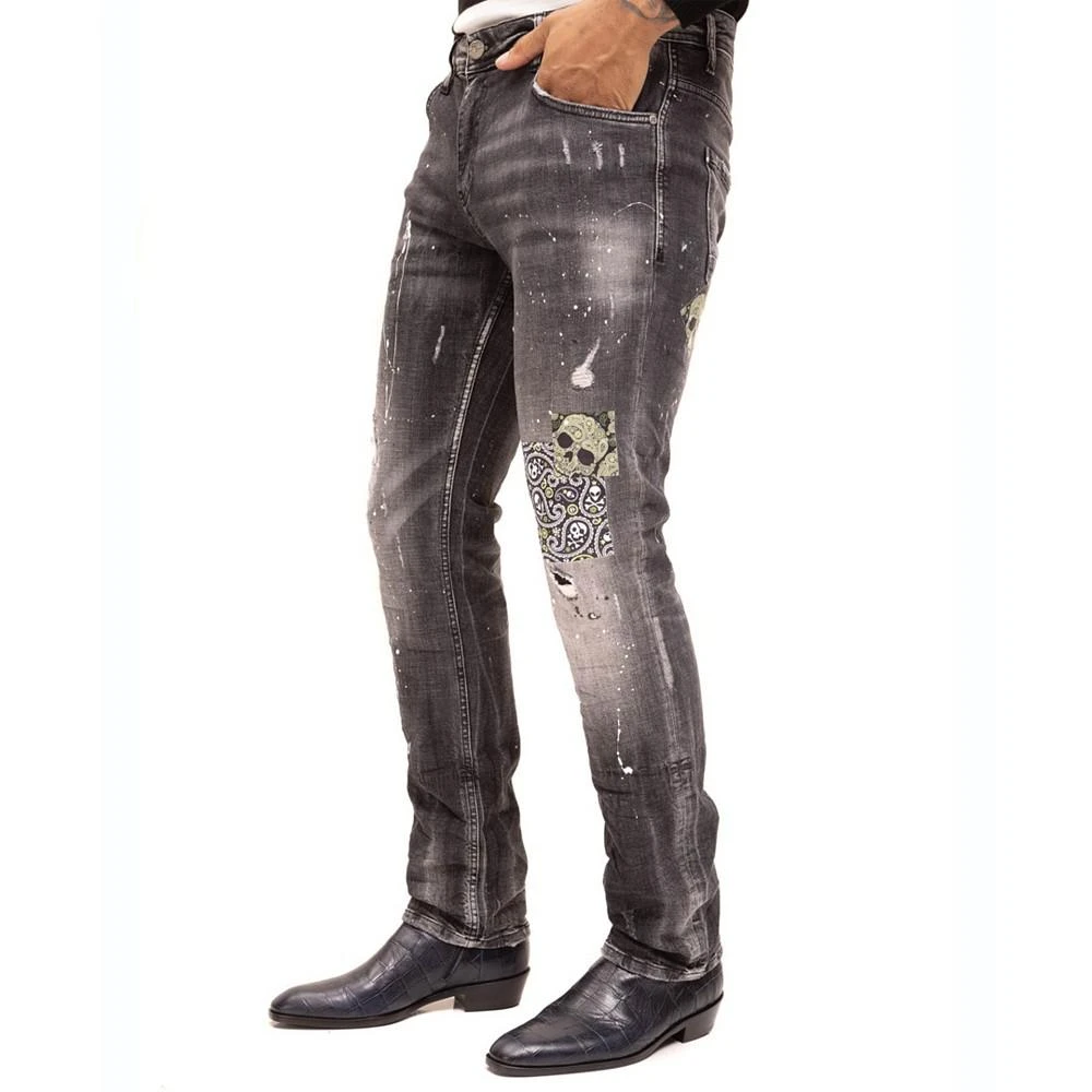 商品RON TOMSON|Men's Modern Skull Drip Denim Jeans,价格¥1335,第3张图片详细描述