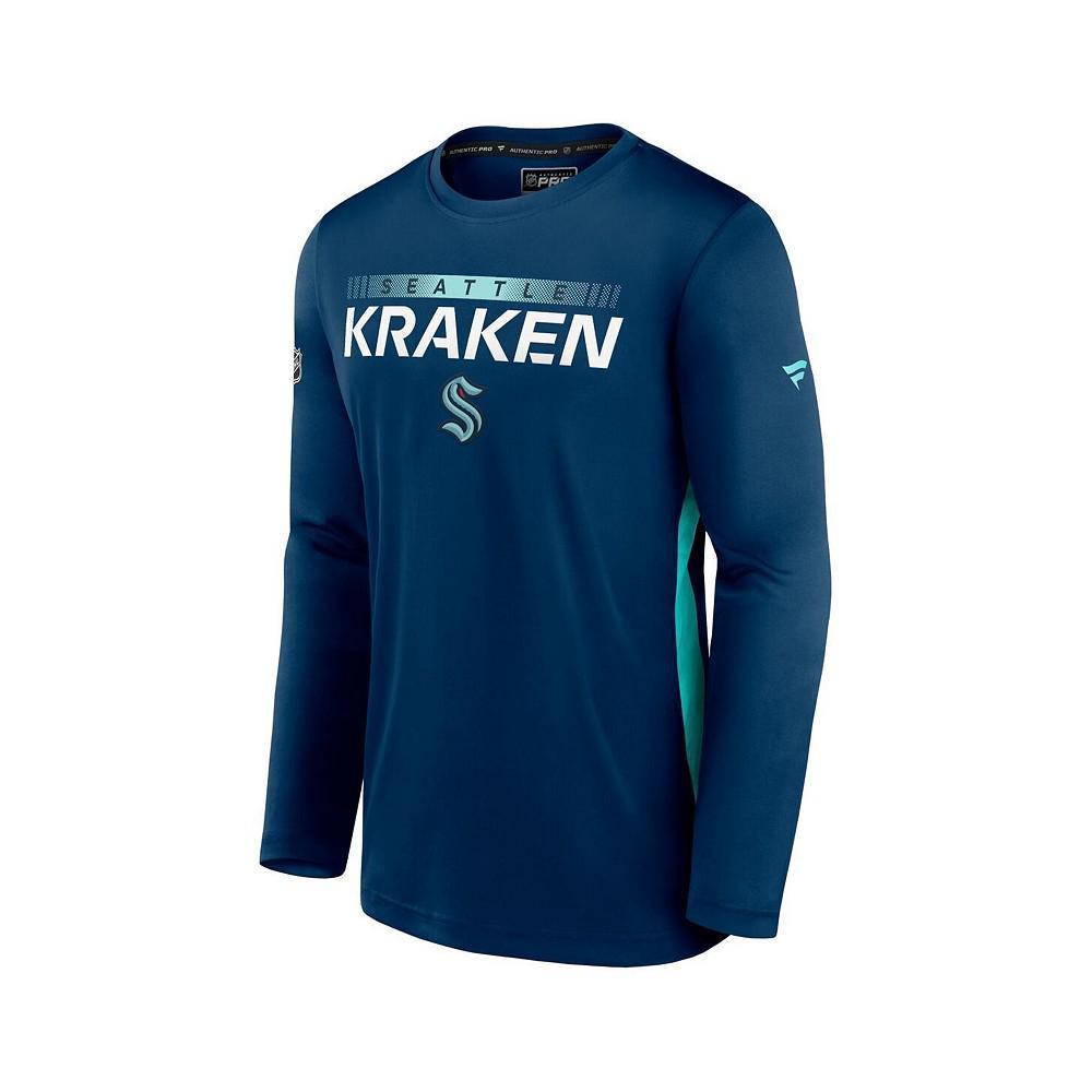 商品Fanatics|Men's Branded Deep Sea Blue Seattle Kraken Authentic Pro Rink Performance Long Sleeve T-shirt,价格¥394,第5张图片详细描述