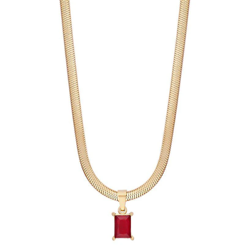 商品Simply Rhona|Ruby Stone Herringbone Chain Necklace In 18K Gold Plated Stainless Steel,价格¥491,第1张图片