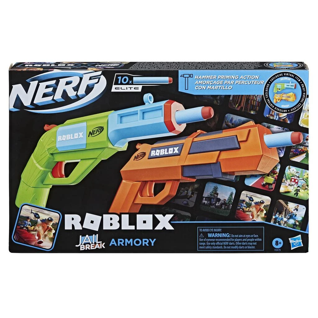 商品Nerf|NERF Roblox Jailbreak: Armory, Includes 2 Hammer-Action Blasters, 10 Elite Darts, Code to Unlock in-Game Virtual Item,价格¥158,第2张图片详细描述