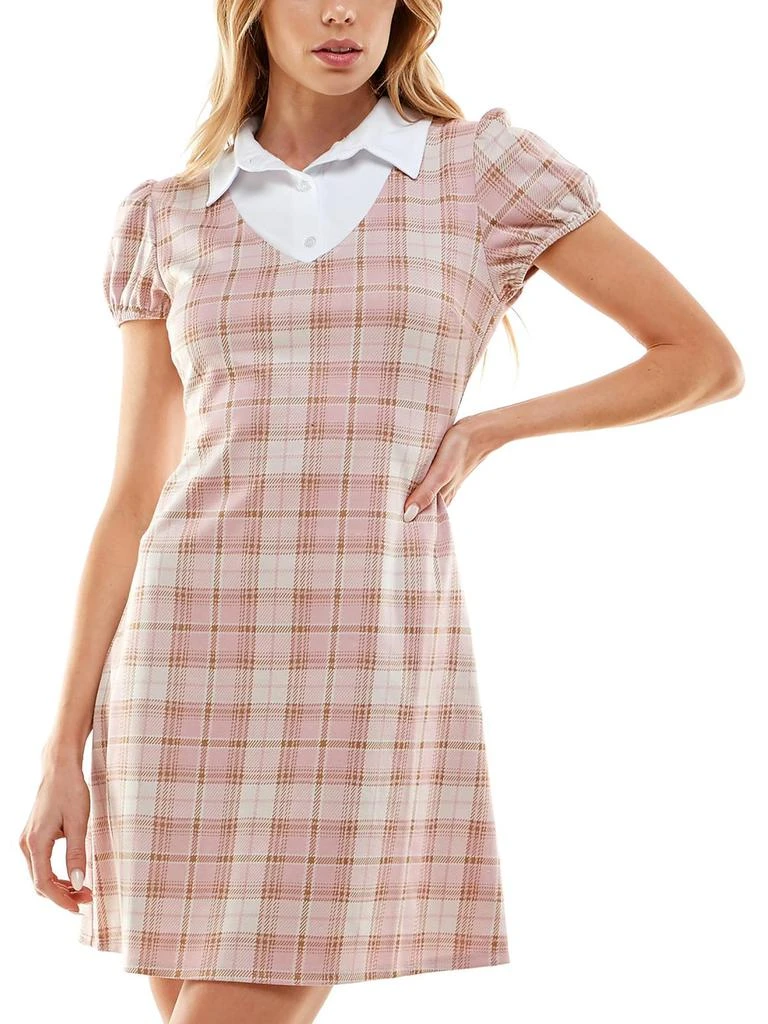 商品Planet Gold|Juniors Womens Plaid Mini Shirtdress,价格¥135,第4张图片详细描述