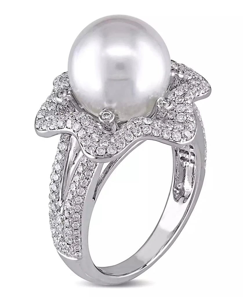 商品Macy's|South Sea Cultured Pearl (10-10.5mm) and Diamond (1 ct. t.w.) Floral Halo Cocktail Ring in 14k White Gold,价格¥42151,第2张图片详细描述