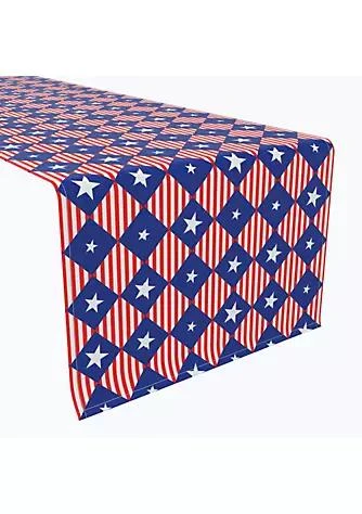 商品Fabric Textile Products, Inc.|Textile Products Inc. Table Runner 100 Polyester 12X72 Blue Diamonds In Red Stripes,价格¥173,第1张图片