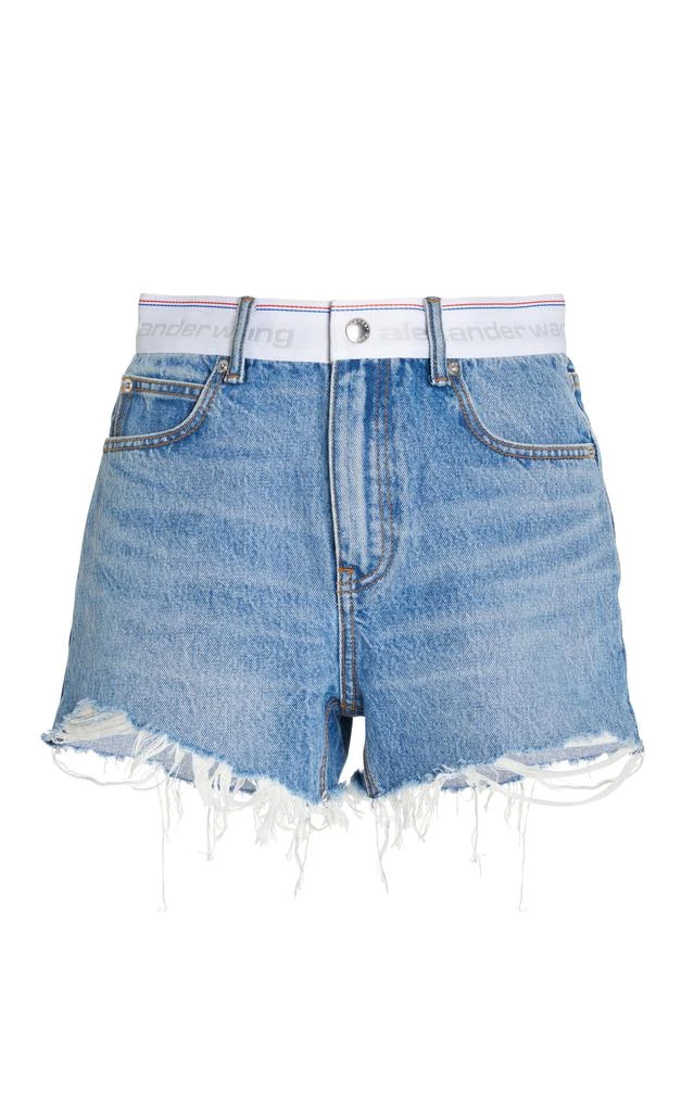 商品Alexander Wang|Alexander Wang - Women's Logo Webbing Frayed Denim Mini Shorts - Medium Wash - 28 - Moda Operandi,价格¥1364,第1张图片