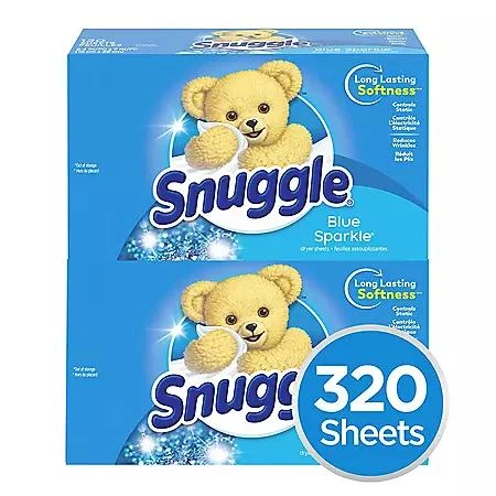 商品Snuggle|Snuggle Fabric Softener Dryer Sheets, Blue Sparkle, 320 ct.,价格¥86,第1张图片