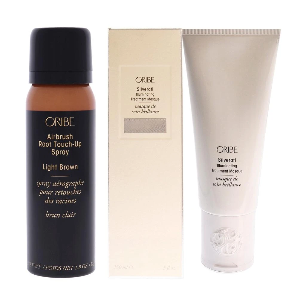 商品Oribe|Airbrush Root Touch-Up Spray - Light Brown and Oribe Silverati Illuminating Treatment Masque Kit by Oribe for Unisex - 2 Pc Kit 1.8oz Hair Color, 5oz Masque,价格¥727,第1张图片