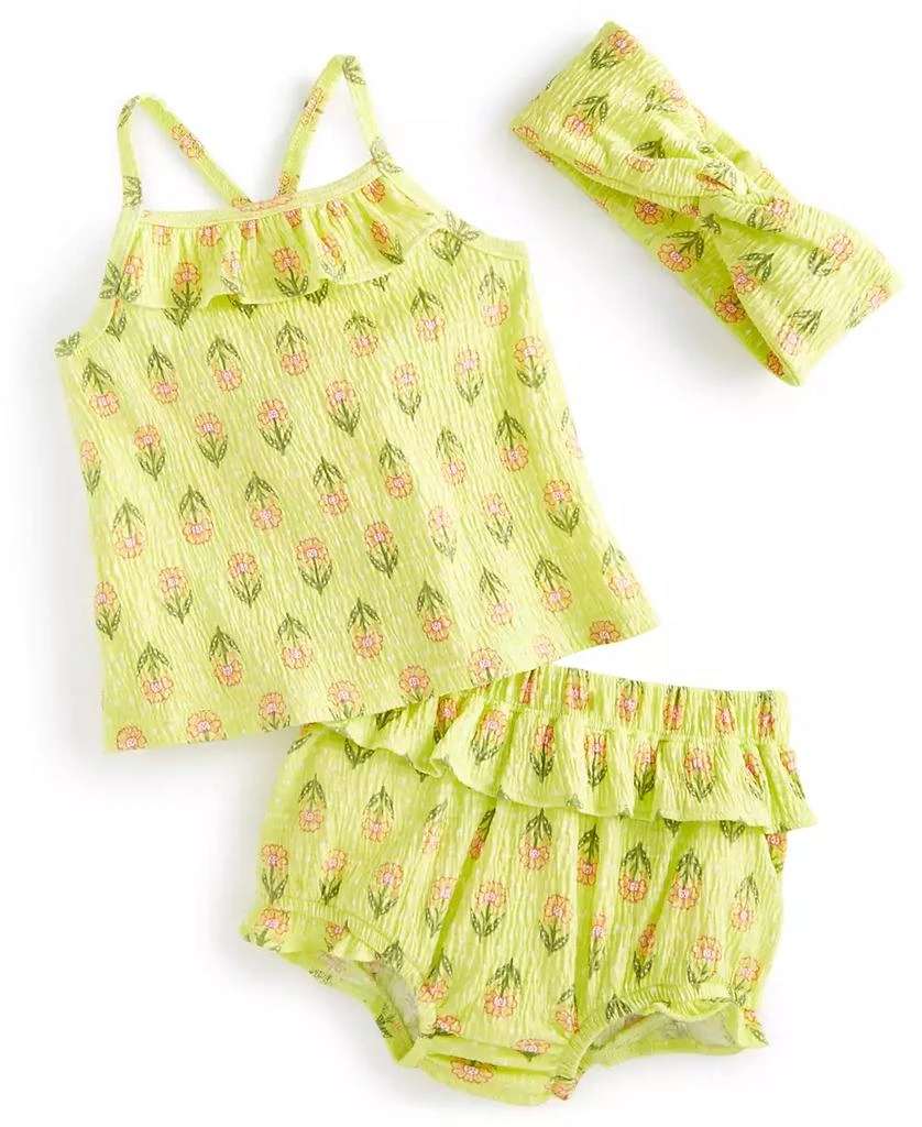 商品First Impressions|Baby Girls 3-Pc. Bright Stamps Floral Top, Bloomers & Headband Set, Created for Macy's,价格¥105,第1张图片