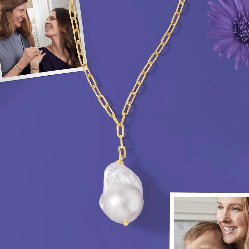 商品Ross-Simons|13-18mm Cultured Baroque Pearl Paper Clip Link Necklace in 18kt Gold Over Sterling,价格¥710,第3张图片详细描述