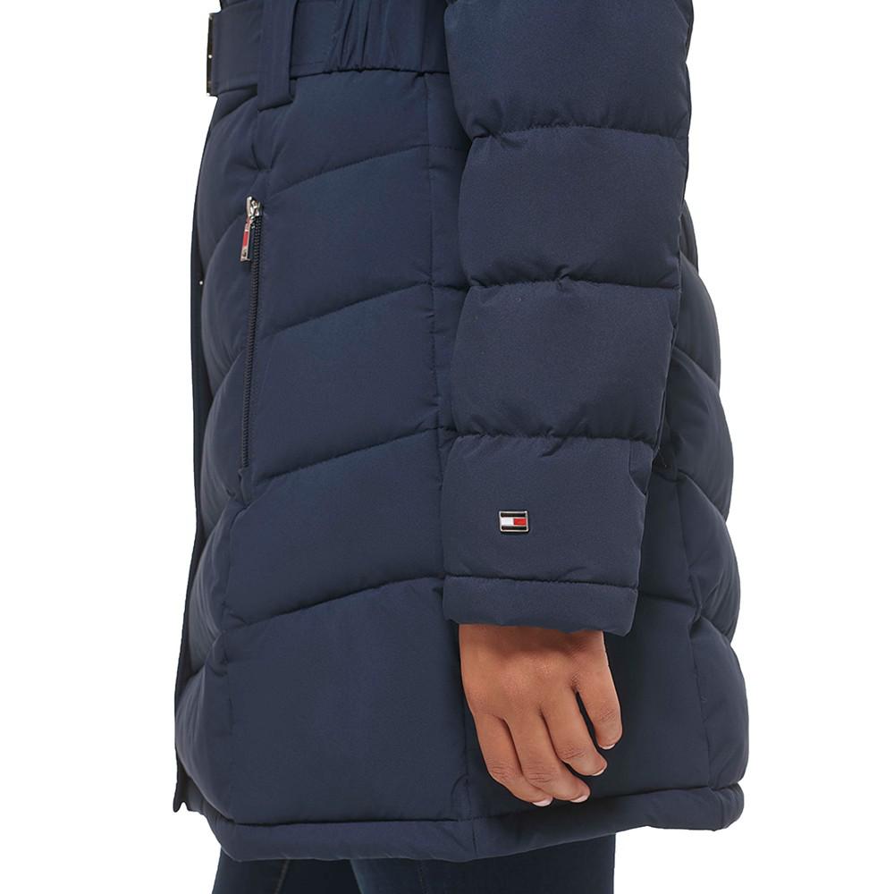 Women's Belted Faux-Fur-Trim Hooded Puffer Coat, Created for Macy's商品第4张图片规格展示