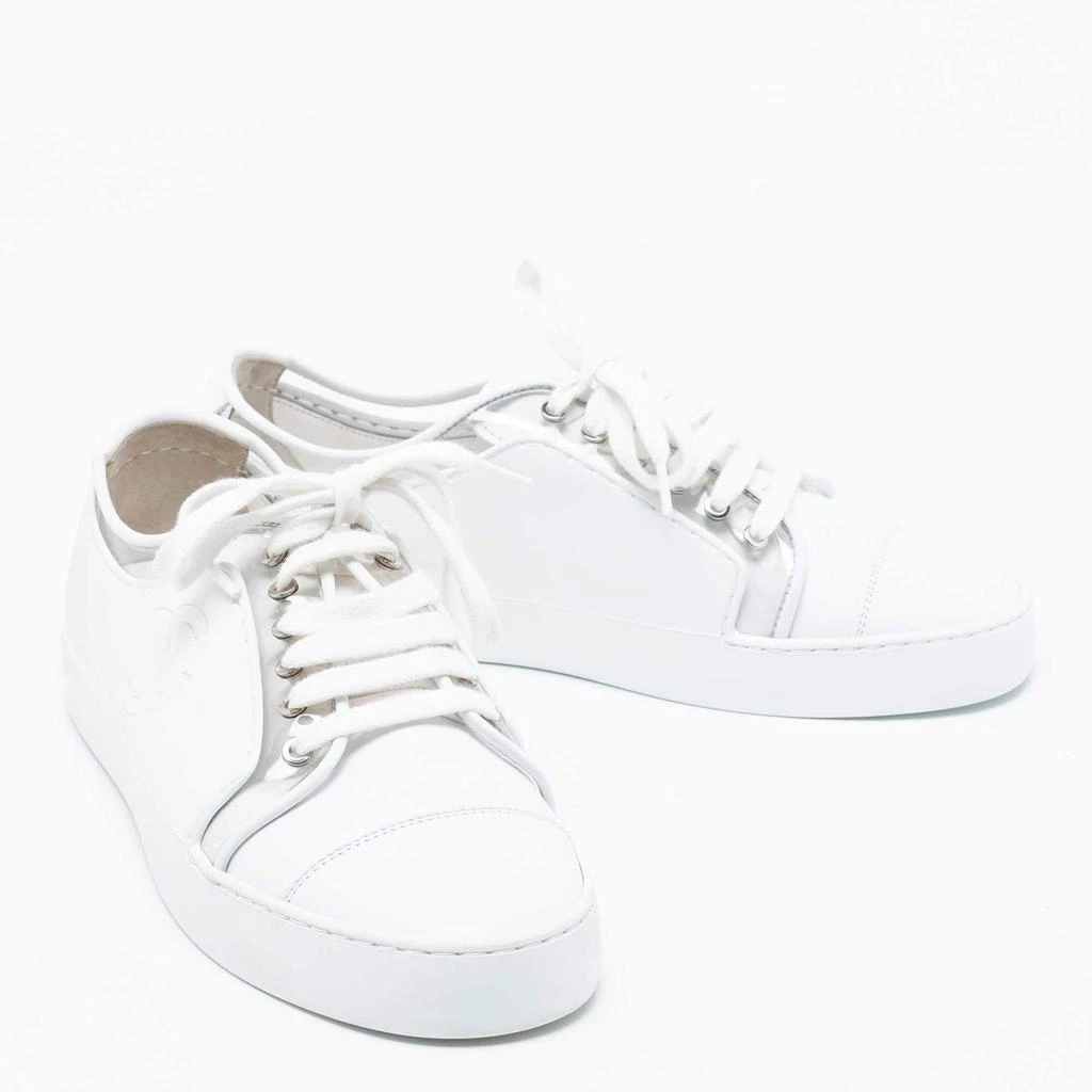 商品[二手商品] Chanel|Chanel White Leather and PVC CC Low-Top Sneakers 38.5,价格¥4239,第4张图片详细描述