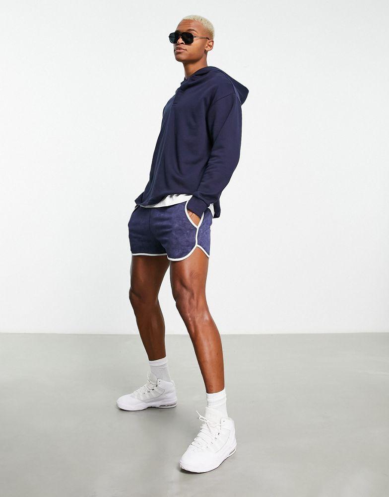 ASOS DESIGN oversized hoodie with rugby neck in navy商品第4张图片规格展示