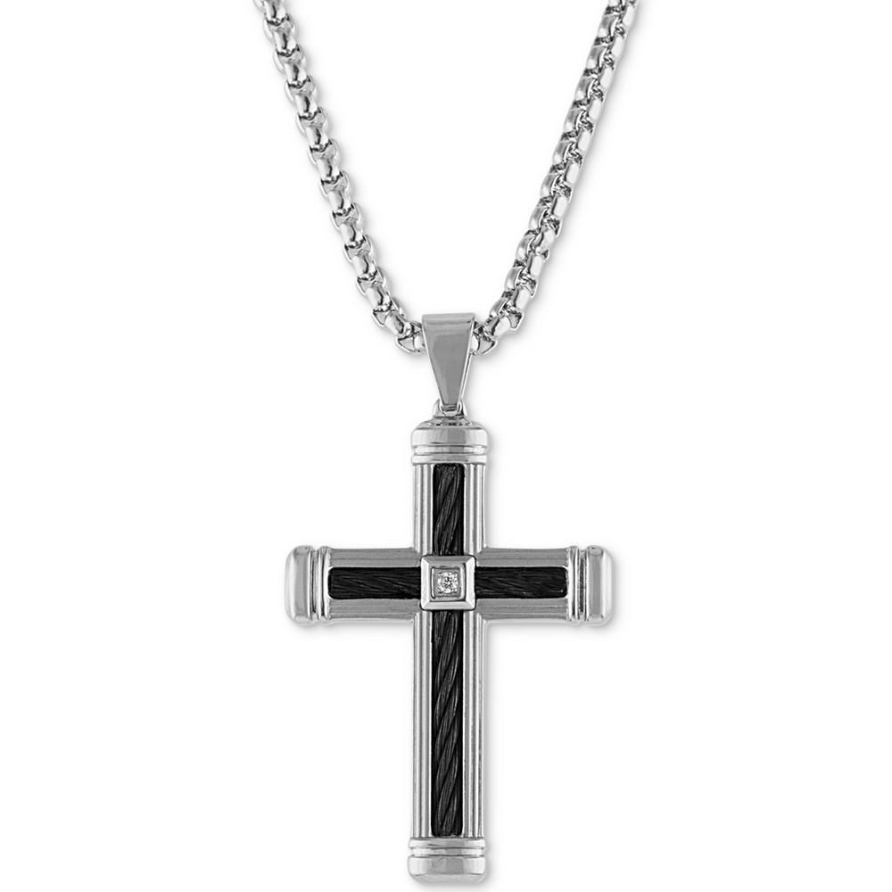 商品Esquire Men's Jewelry|Diamond Accent Cross 22" Pendant Necklace  in Stainless Steel & Black Ion-Plate, Created for Macy's,价格¥1074,第1张图片