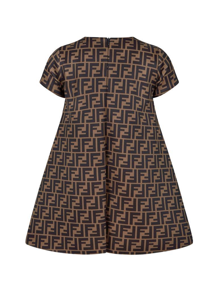 商品Fendi|Fendi  Tan Girls Brown & Pink Neoprene Logo Dress,价格¥3995-¥5109,第6张图片详细描述