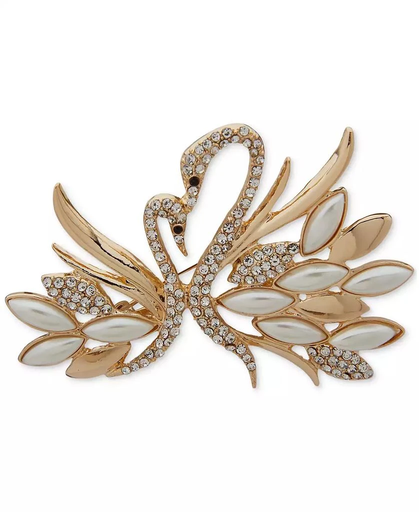 商品Anne Klein|Gold-Tone Imitation Pearl Crystal Swans Pin,价格¥224,第1张图片