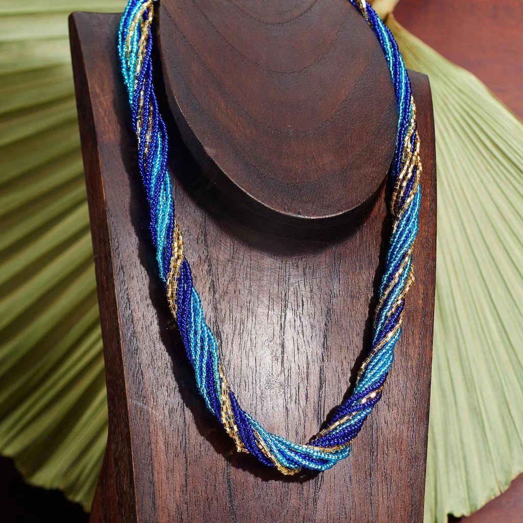 商品Ross-Simons|Ross-Simons Italian Blue and Golden Murano Glass Bead Torsade Necklace With 18kt Gold Over Sterling,价格¥932,第4张图片详细描述