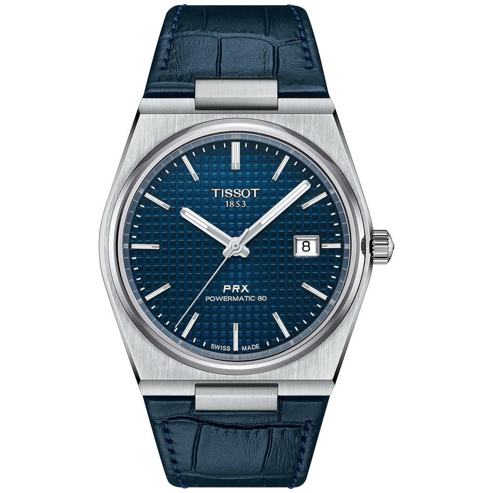 商品Tissot|Men's Swiss Automatic PRX Powermatic 80 Blue Leather Strap Watch 40mm,价格¥4533,第1张图片
