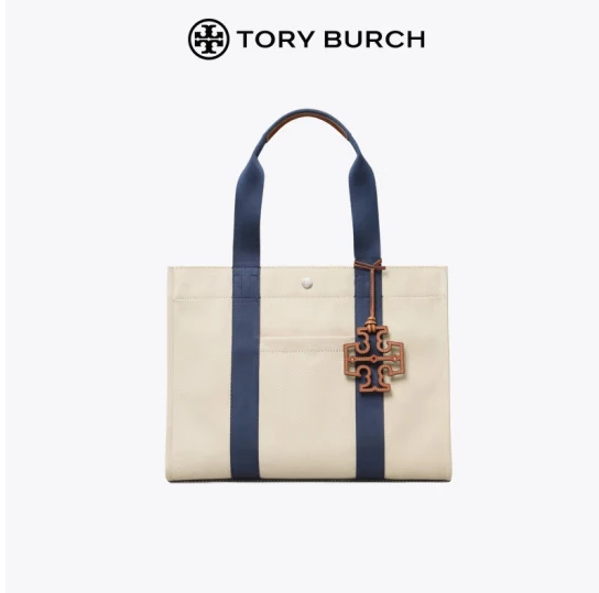 商品[国内直发] 【春节不打烊，国内现货速发】 Tory Burch|托里·伯奇TORY BURCH 奢侈品 TB 女士TORY系列中号米色拼色织物配皮手提托特包大容量通勤包 135044-254,价格¥2494,第1张图片