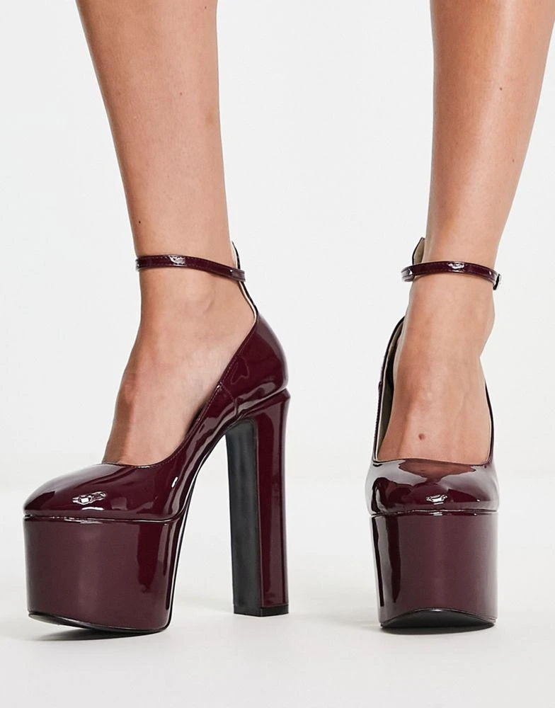 商品Daisy Street|Daisy Street platform heeled shoes in burgundy patent,价格¥157,第3张图片详细描述