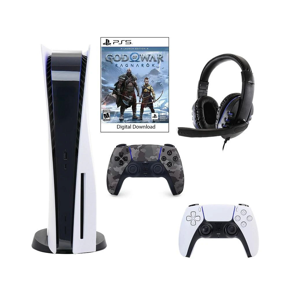 商品Playstation|Sony 5 Core Console with God of War: Ragnarok with Headset and DualSense Controller in Grey Camo,价格¥5980,第1张图片