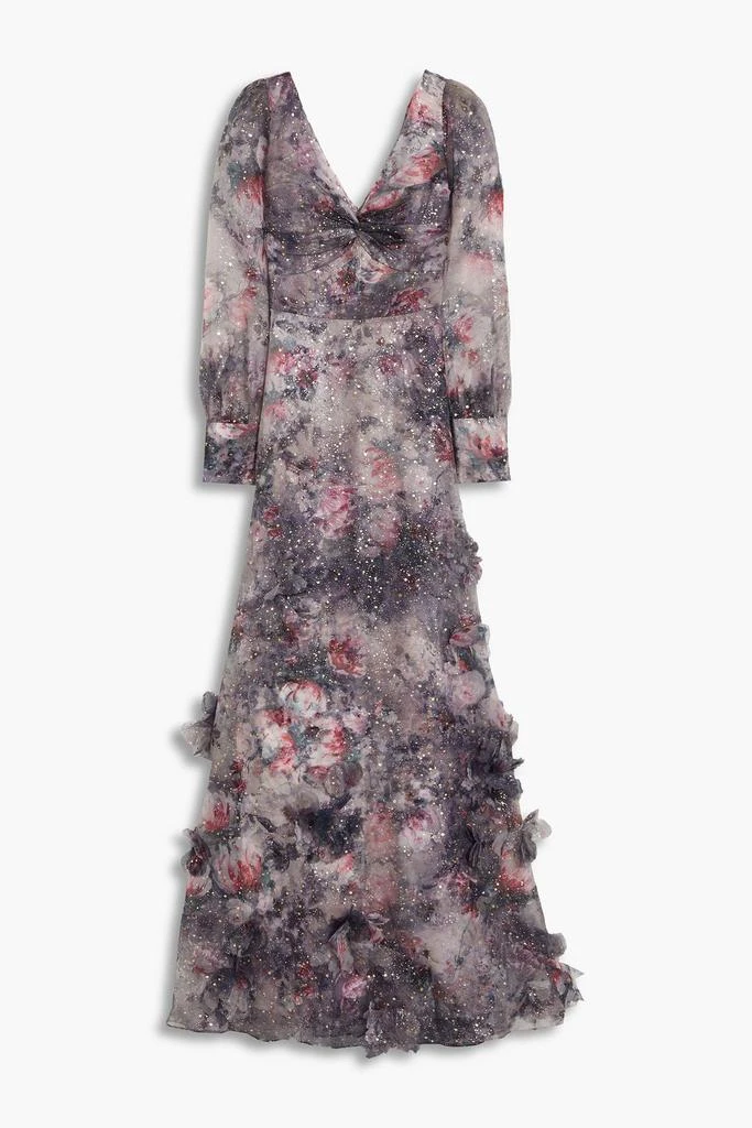 商品MARCHESA|Twisted floral-appliquéd printed organza gown,价格¥1267,第1张图片