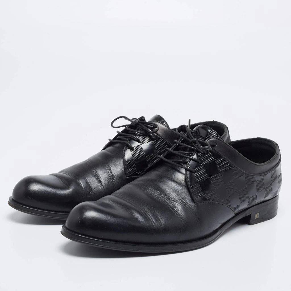 商品[二手商品] Louis Vuitton|Louis Vuitton Black Damier Embossed Leather Lace-Up Derby Size 43,价格¥2625,第2张图片详细描述