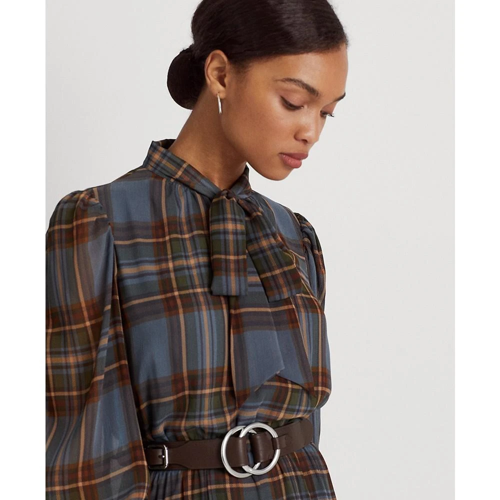 商品Ralph Lauren|Plaid Tie-Neck Crinkle Georgette Dress,价格¥1094,第3张图片详细描述