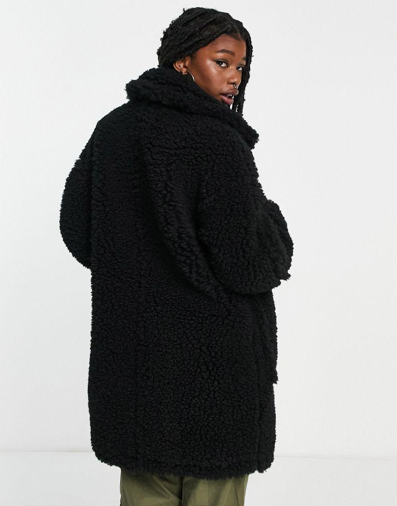 Topshop chunky borg coat in black商品第2张图片规格展示