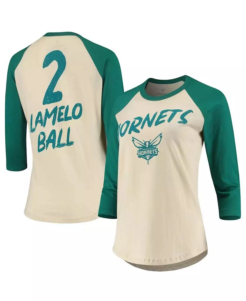 商品Fanatics|Women's LaMelo Ball Cream Charlotte Hornets NBA 3/4 Sleeve Raglan T-shirt,价格¥391,第1张图片