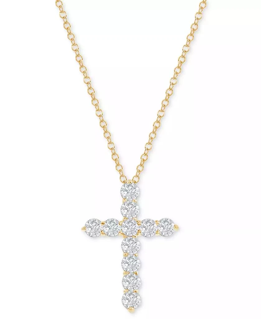 商品Macy's|Diamond Cross Pendant Necklace (1 ct. t.w.) in 14k White or Yellow Gold, 16" + 2" extender,价格¥11256,第1张图片详细描述