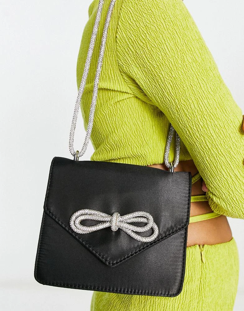 商品ASOS|ASOS DESIGN envelope shoulder bag with diamante bow in black satin ,价格¥246,第1张图片