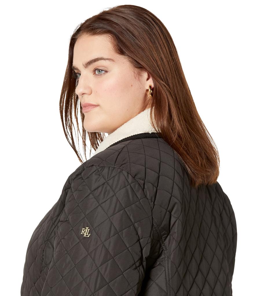 Plus Size Quilted Blazer Coat with Corduroy Trim商品第3张图片规格展示