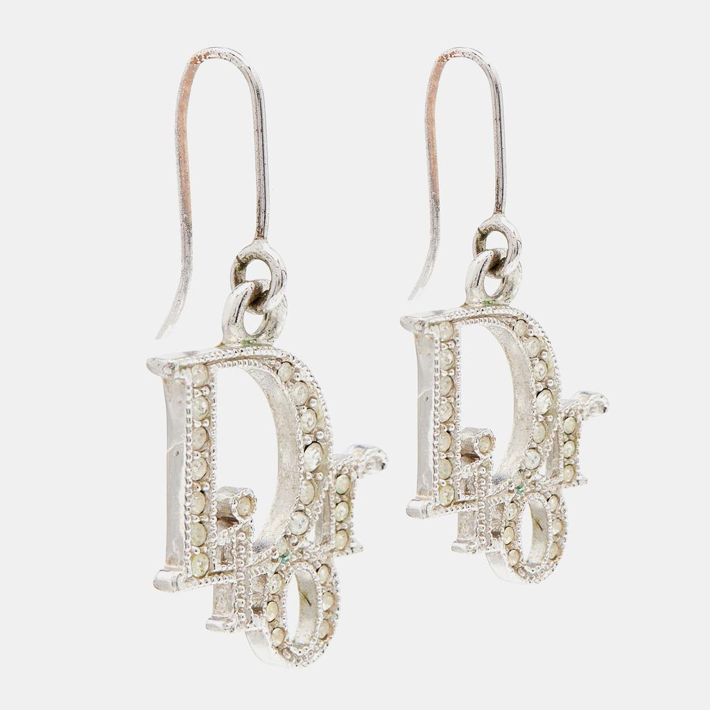 Dior Silver Tone Crystal Logo Earrings & Pendant Necklace商品第3张图片规格展示