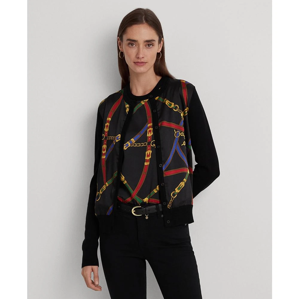 商品Ralph Lauren|Women's Belting-Print Twill & Jersey Cardigan,价格¥752,第1张图片