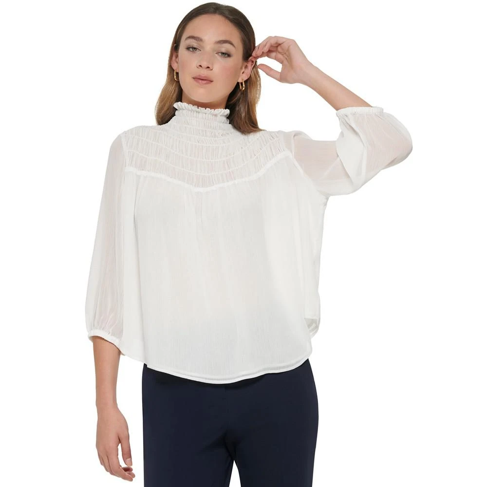 商品Tommy Hilfiger|Women's Smocked 3/4-Sleeve Mock-Neck Top,价格¥133,第1张图片