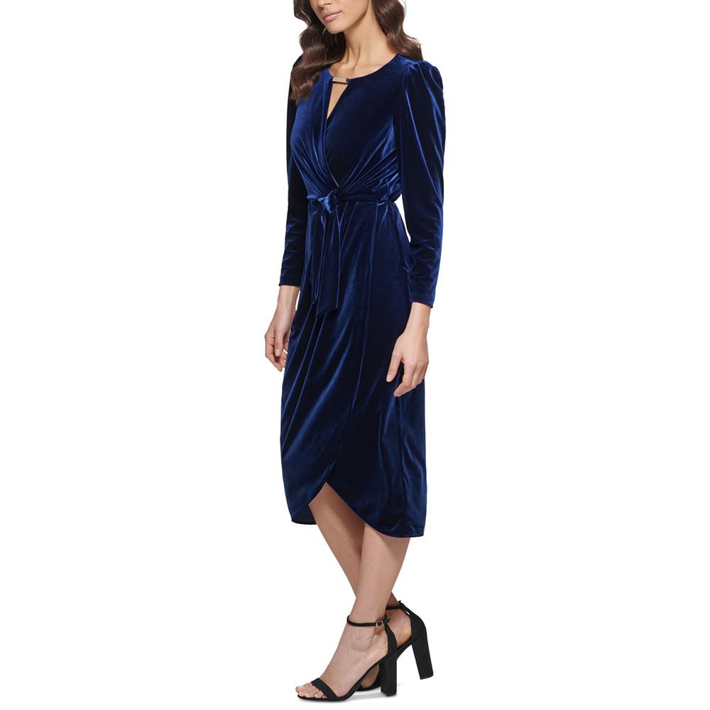 Women's Velvet Faux-Wrap Long-Sleeve Dress商品第2张图片规格展示
