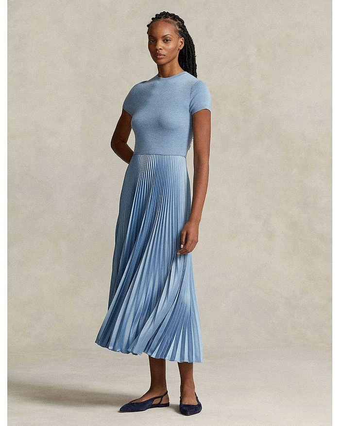 商品Ralph Lauren|Mixed Media Pleated Skirt Midi Dress,价格¥2984,第3张图片详细描述