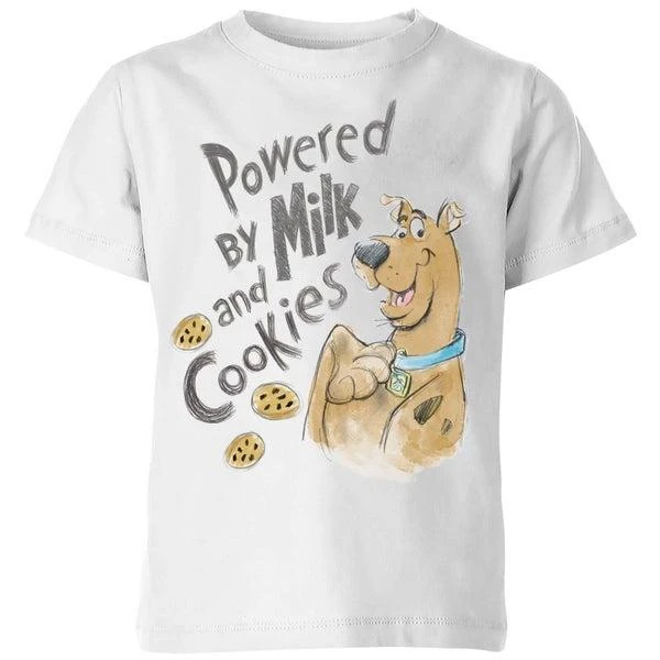 商品Original Hero|Scooby Doo Powered By Milk And Cookies Kids' T-Shirt - White,价格¥154,第1张图片