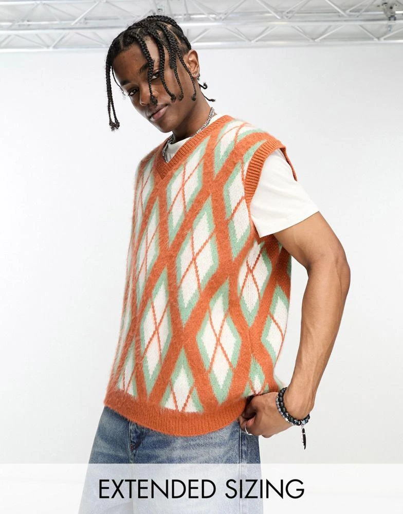 商品ASOS|ASOS DESIGN knitted tank with all over check print in beige,价格¥136,第1张图片