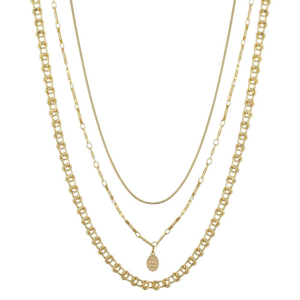 商品Unwritten|14K Gold Flash Plated Brass Virgin Mary Pendant on a Link Bar Chain, 3-Piece Necklace Set,价格¥263,第1张图片