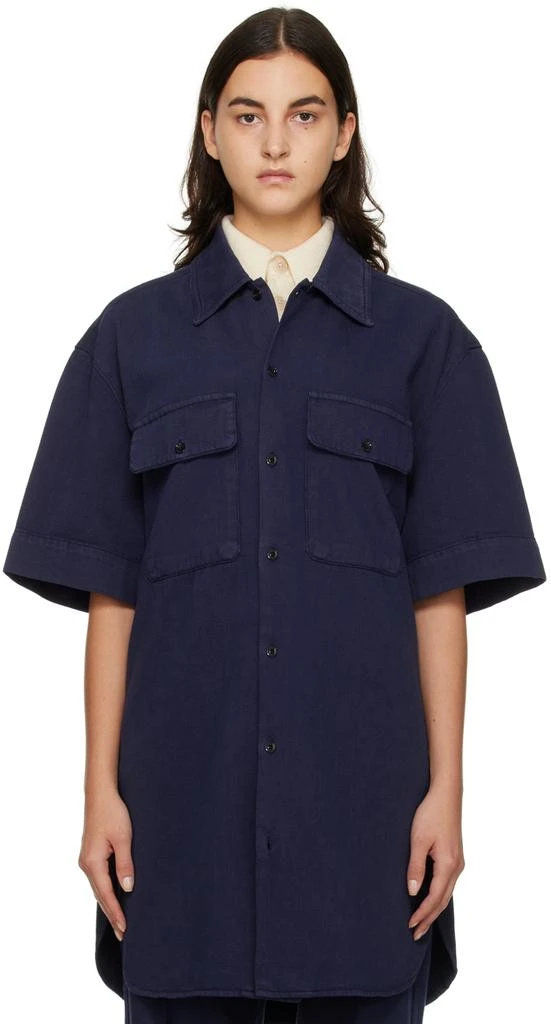 商品Lemaire|Navy Short Sleeve Denim Shirt,价格¥1098,第1张图片