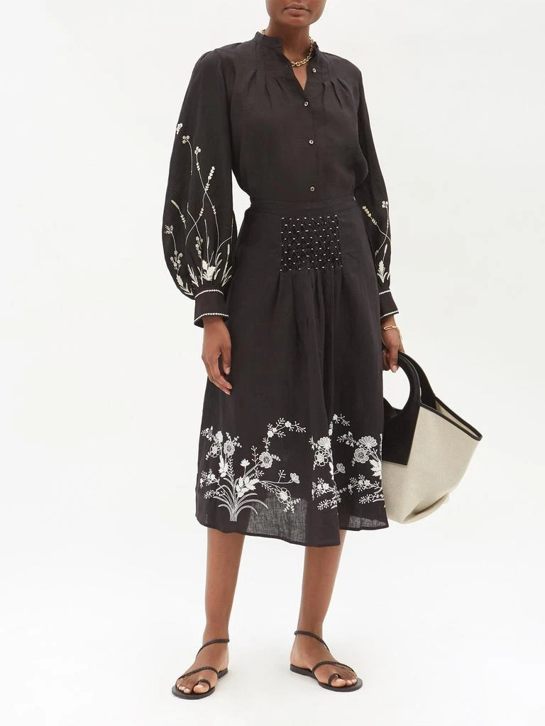 商品Thierry Colson|Yulia floral-embroidered linen midi skirt,价格¥1967,第2张图片详细描述