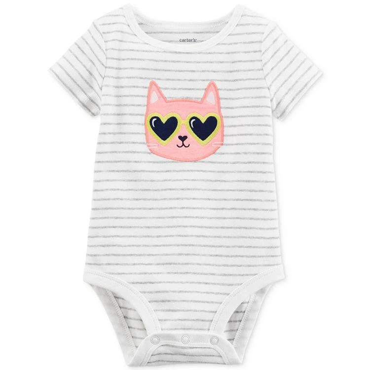 商品Carter's|Striped Kitty Cotton Bodysuit, Baby Girls,价格¥27,第1张图片