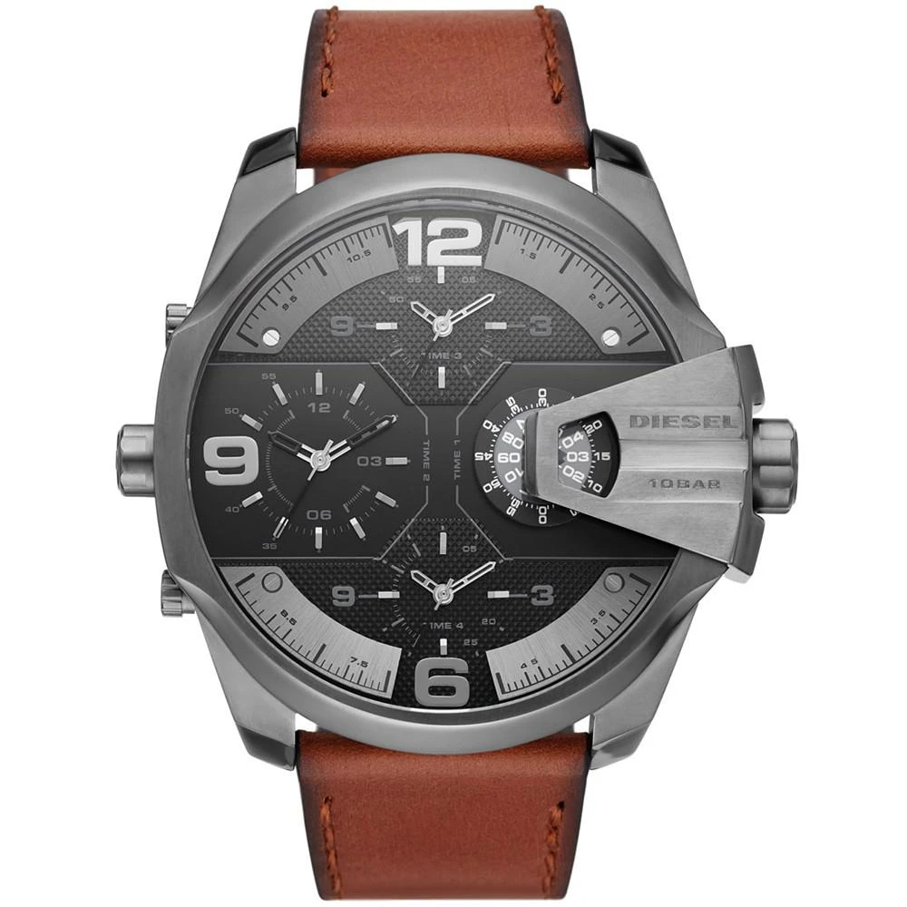 商品Diesel|Men's Chronograph Uber Chief Brown Leather Strap Watch 54mm,价格¥2779,第1张图片